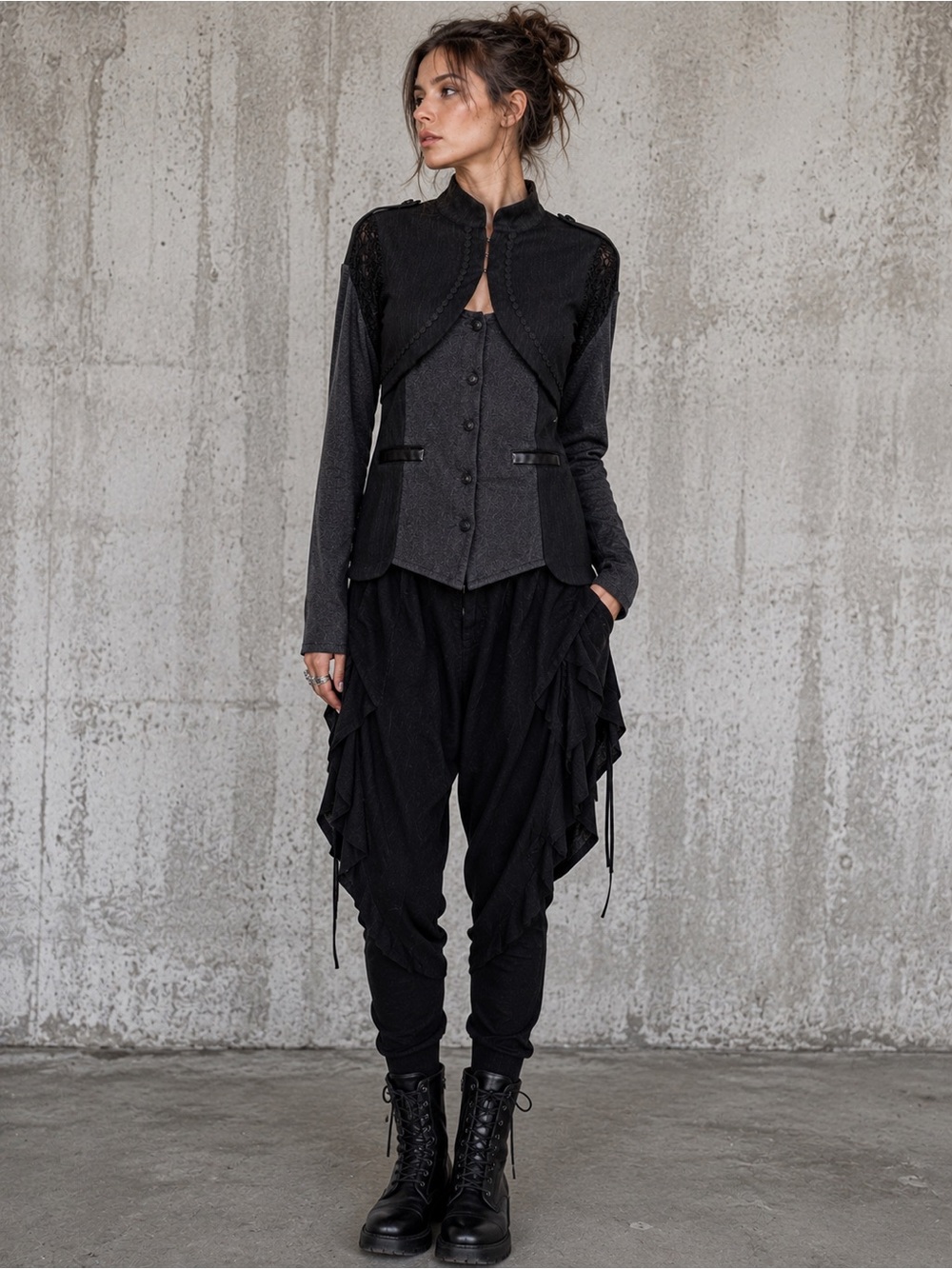 ANGELS NEVER DIE Avant Garde Layered Black Jacket Top XL Steampunk